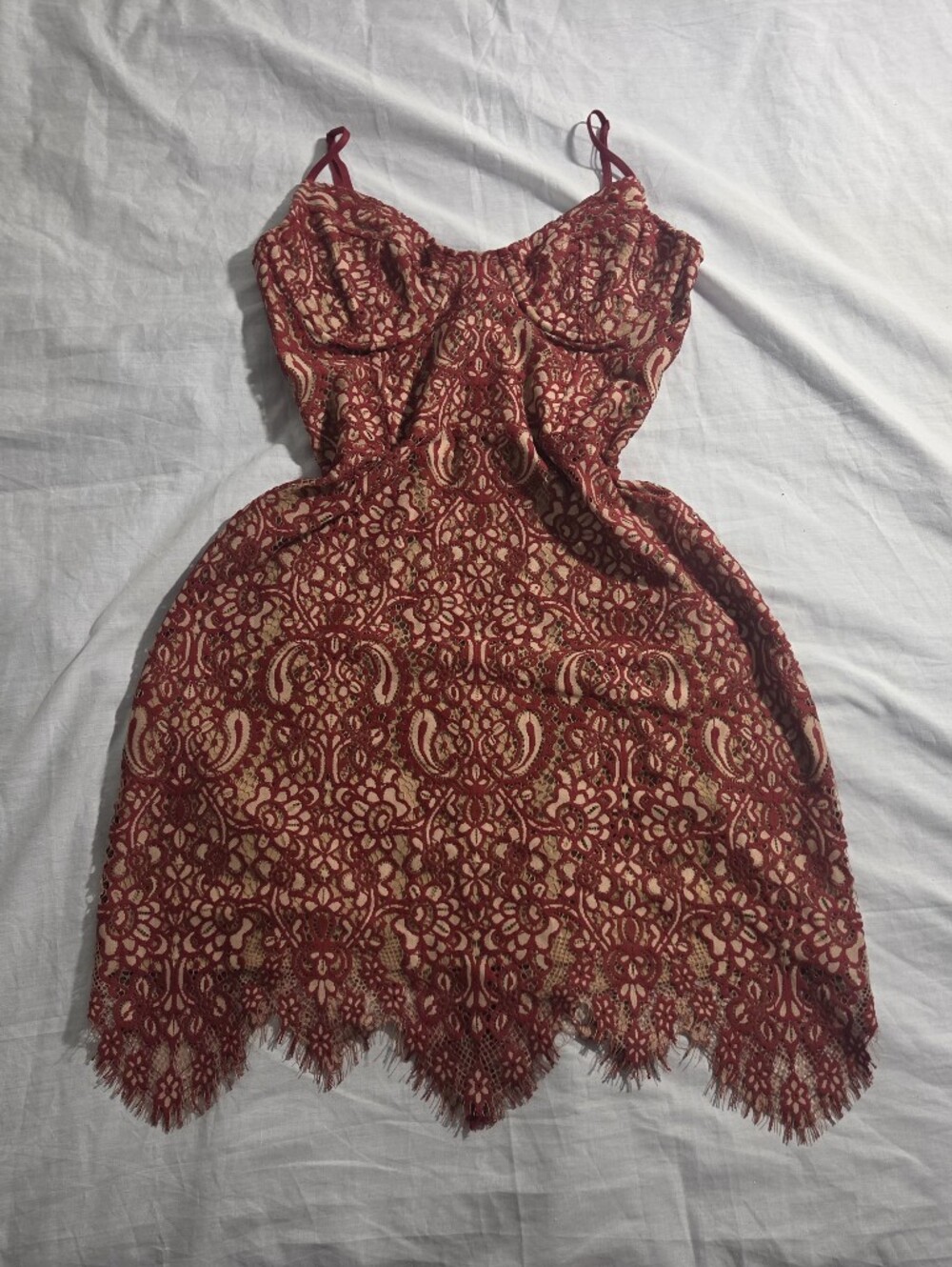 For Love & Lemons Vika Paisley Lace Mini Dress in Red/Nude